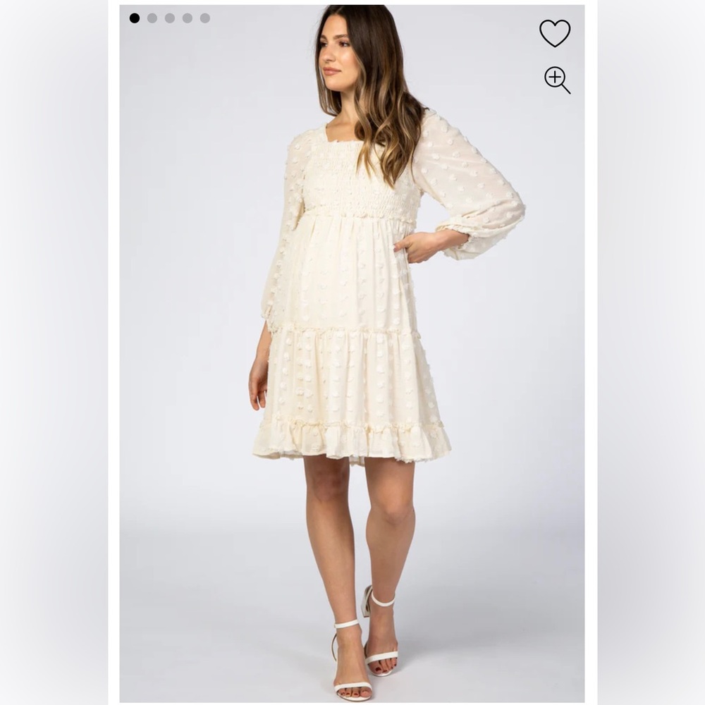 Ivory Swiss Dot Long Sleeve Maternity Dress